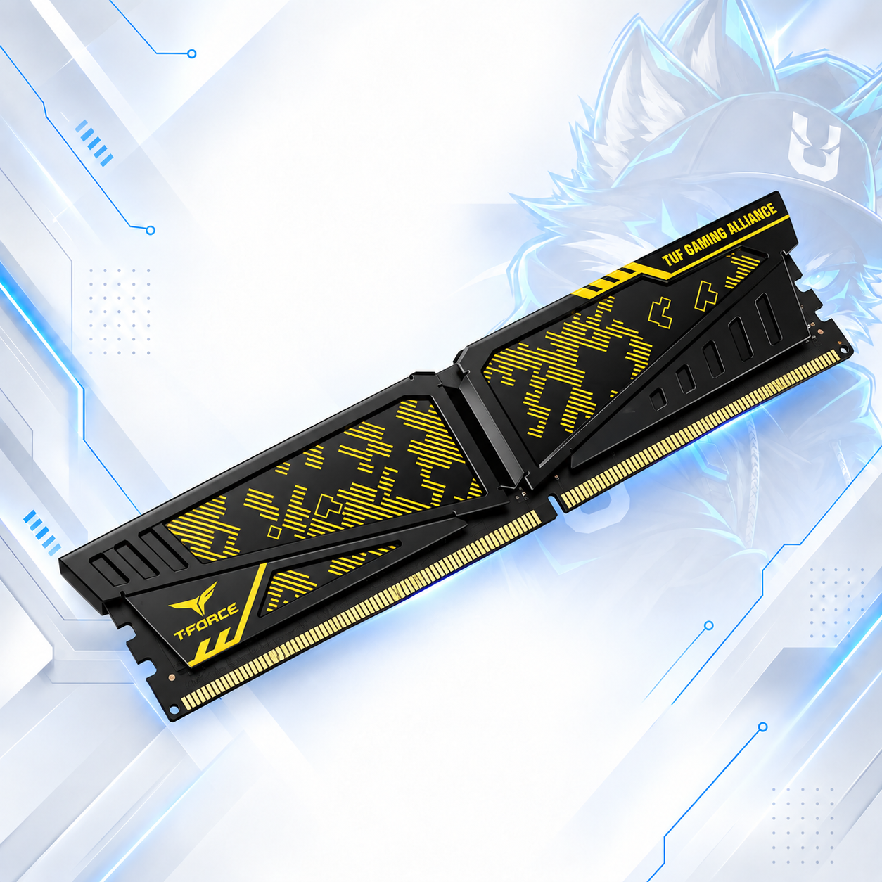 MEMORIA RAM DRR4 PARA PC TEAMGROUP T-FORCE VULCAN TUF GAMING 8GB/3200MHz ( TLTYD48G3200HC16C01 ) | YELLOW / BLACK | DDR4 | U-DIMM | CL 16 | 1.35v |