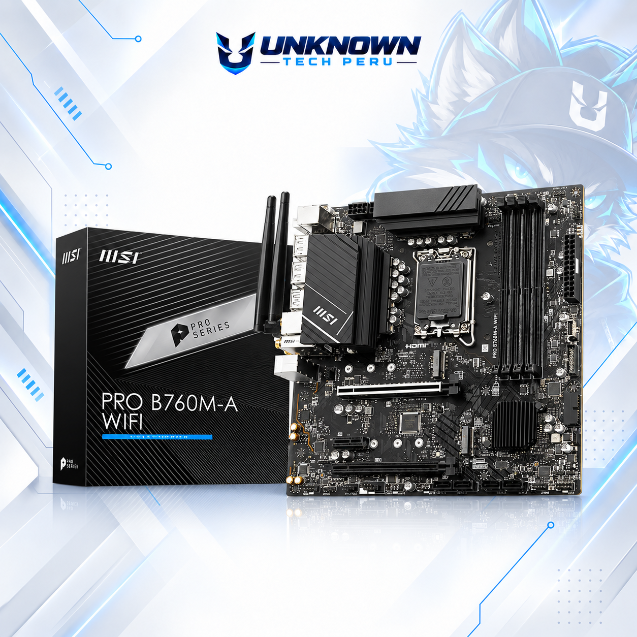 MOTHERBOARD INTEL MSI PRO B760M-A WIFI ( PRO B760M-A WIFI ) | DDR5 | WIFI 6E | 4 SLOT RAM - 256GB MAX / 6800MHZ | MICRO ATX | 2 SLOT M.2 | LGA 1700