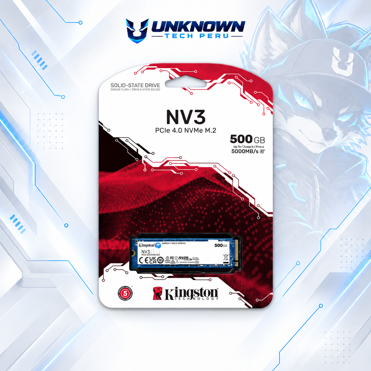 DISCO SOLIDO M.2 2280 KINGSTONG NV3 500GB NVMe ( SNV3S/500G ) | NV3 | LECTURA 5000MB/s - ESCRITURA 3000MB/s | PCIe GEN 4.0