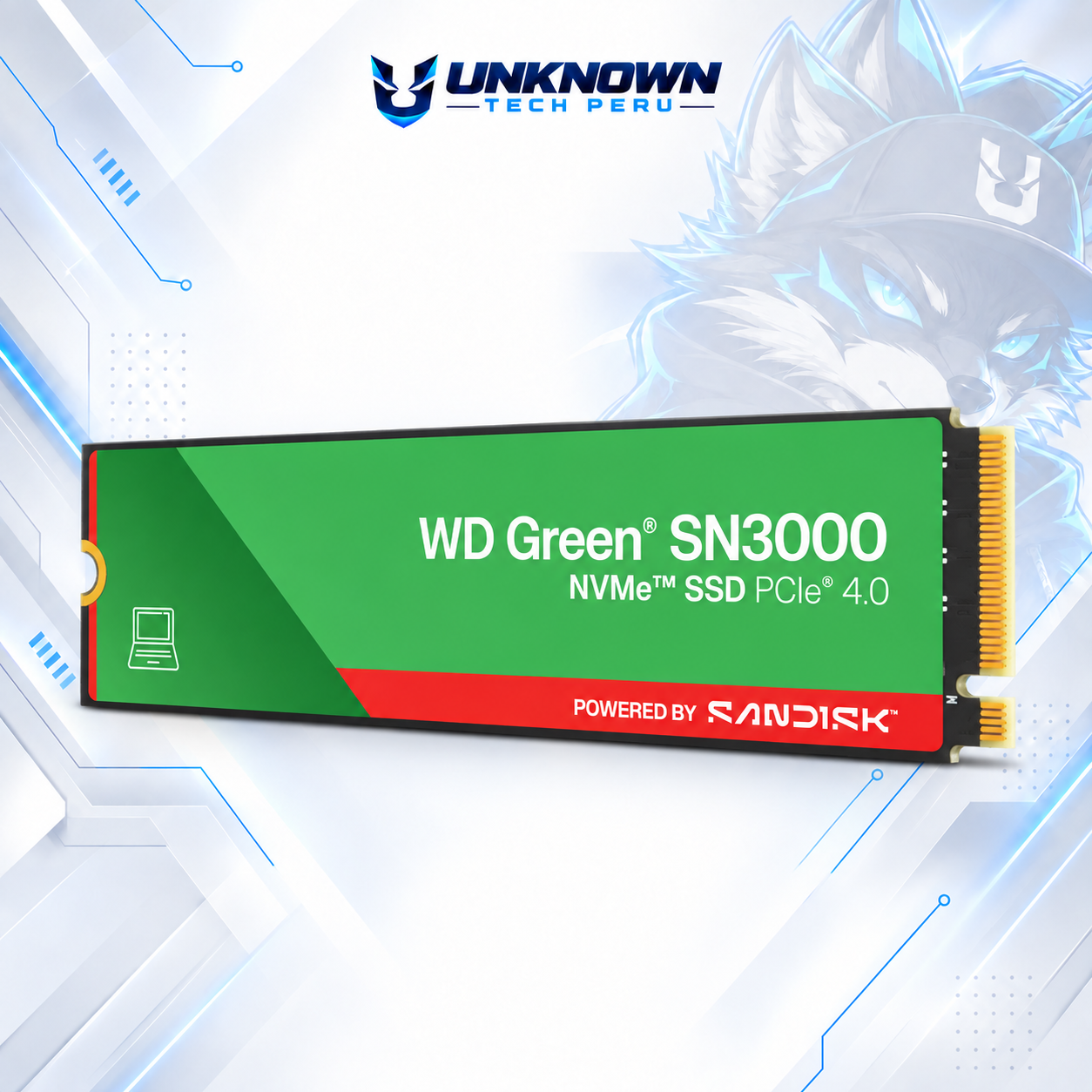 DISCO SOLIDO M.2 2280 WESTERN DIGITAL GREEN SN3000 500GB NVMe ( WDS500G4G0E ) | SN3000 | LECTURA 5000MB/s - ESCRITURA 4100MB/s | PCIe GEN 4.0