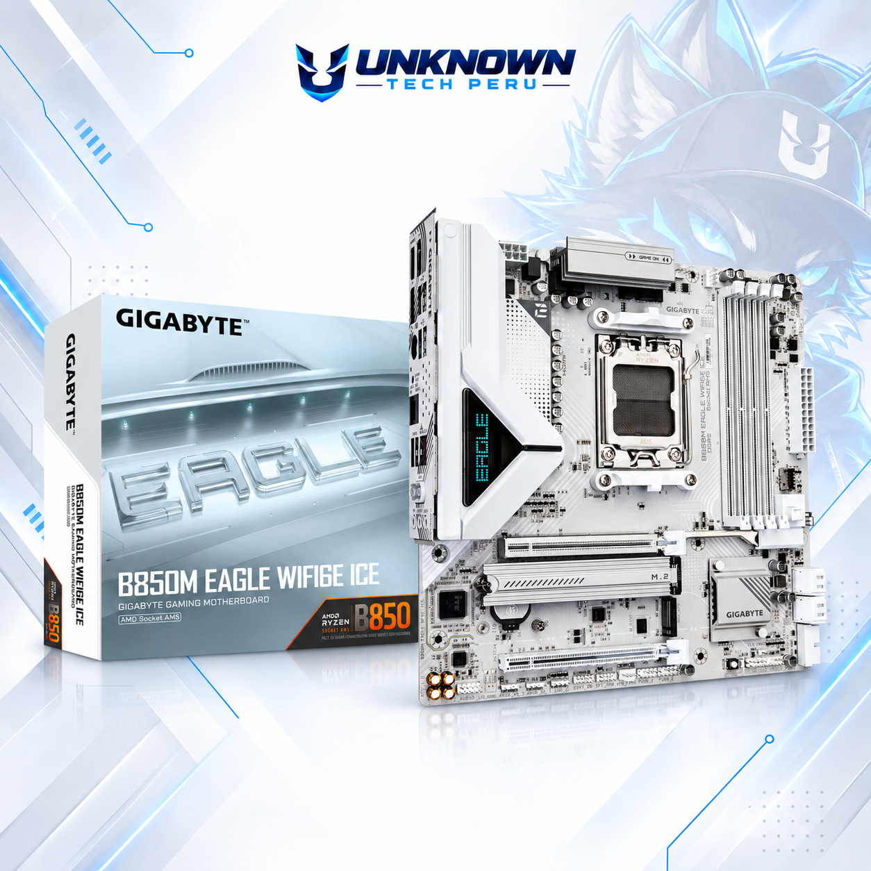 MOTHERBOARD AMD GIGABYTE B850M EAGLE WIFI 6E ICE ( B850M EAGLE WIFI6E ICE ) | RYZEN 7 / 8 / 9 SERIES | WIFI 6E | DDR5 | 4 SLOT RAM - 256GB MAX / 8200MHZ+ (OC) | 2 SLOT M.2 | MICRO ATX | PCIe 5.0 x16 | SOCKET AM5